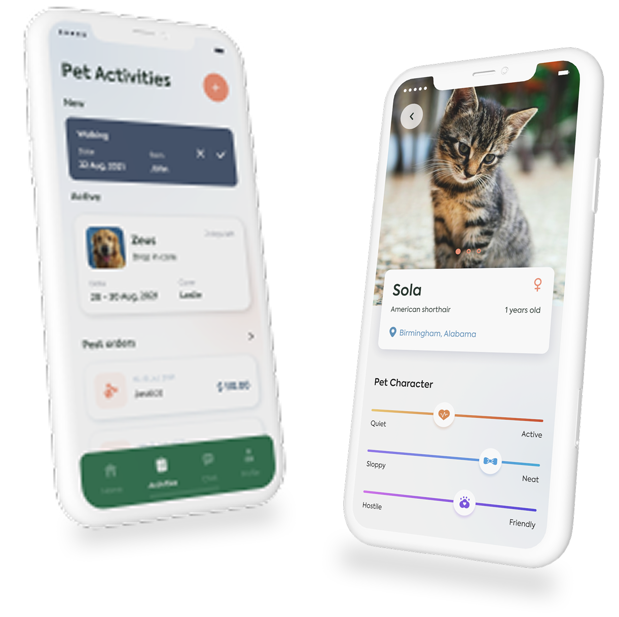 Fizgig mobile app interface showing pet booking screens